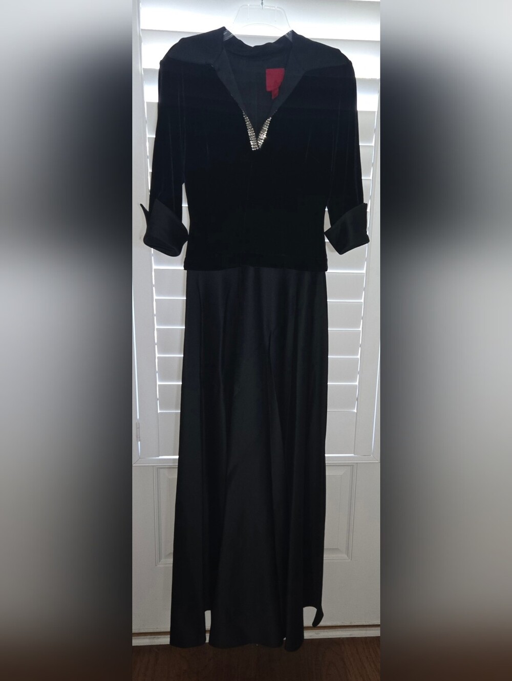 Vintage JS Collections Black Maxi Evening Gown Dress with V-Neck Embellishment